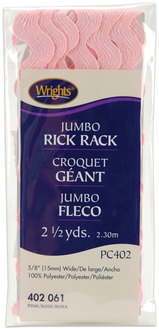 Wrights Jumbo Rickrack .625"X2.5yd-Pink