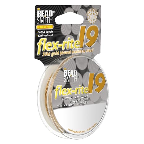BeadSmith Flex-Rite Beading Wire, 19 Strand .014" Thick, 9.14meter Spool, 24KGold Plated