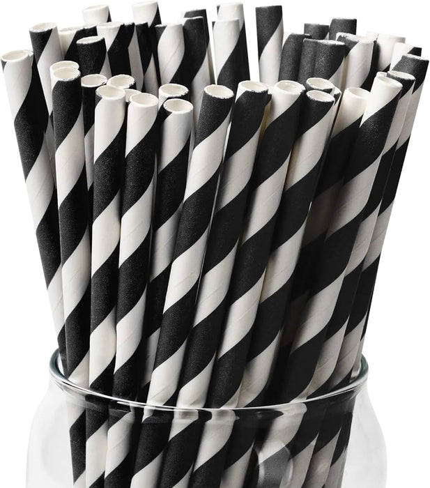 Weddingstar - Candy Striped Straw - Black - 75 piece