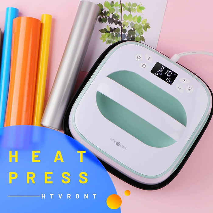 HTVront Portable Heat Press Machine (10 inch X 10 inch) - Light Green/Mint (New Pressure Display & Handles)