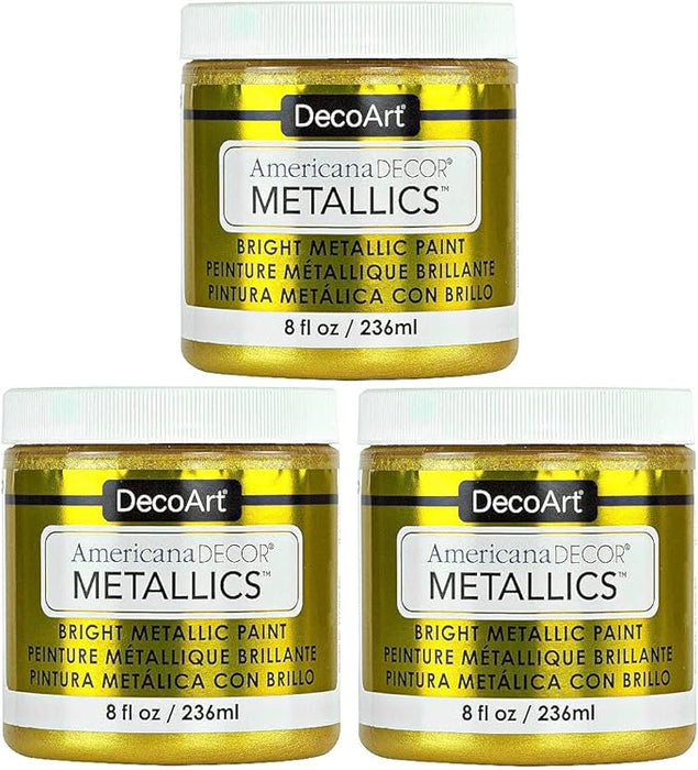 DecoArt Americana Metallics 24K Gold Paint, 3 Pack 8oz Metallic 24K Gold Acrylic Paint