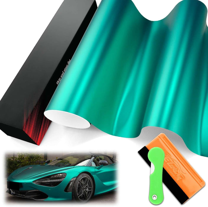 Grafitack Metallic Satin Chrome Turquoise Self Adhesive Vinyl 30cm X 1.2m