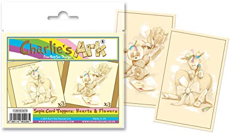 Katy Sue Designs - Charlie's Ark - Sepia Card Toppers - Hearts & Flowers