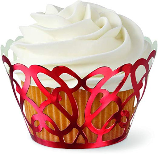 Wilton - Standard Cupcake Wraps - Red Foil Swirls 18/Pkg
