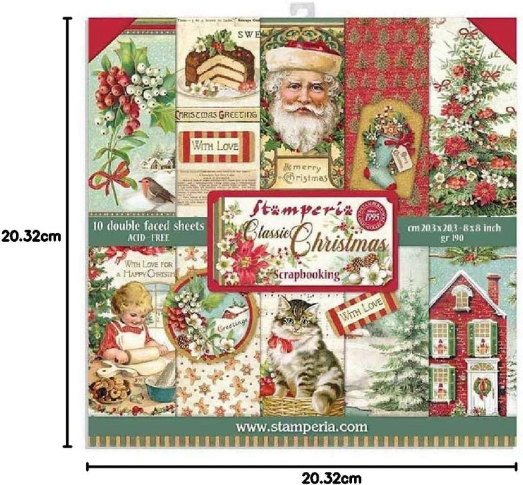 Stamperia - DS-Paper Pack 8"x8" 10/Pkg - Classic Christmas