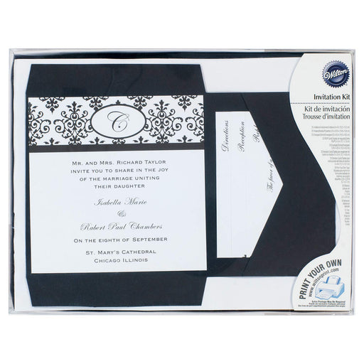 Wilton - Print-Your-Own Invitations Kit - Black & White Scroll Monogram Pocket Invitation Kit Best