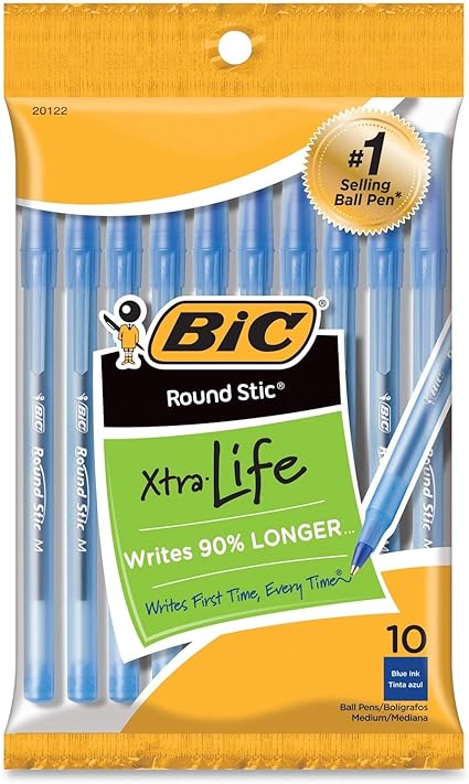 BIC Round Stic Medium Ballpoint Pens 10/Pkg-Blue