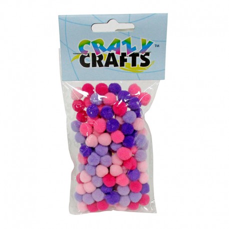 Crazy Crafts - Pom Poms - Pink & Purple - 10mm (120pc)