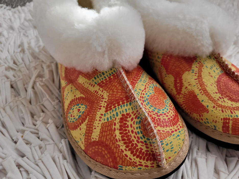 Yellow Scatter Sheepskin Slippers - Adult Size 5