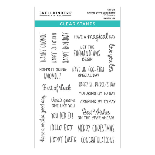 Spellbinders Clear Stamp Set-Gnome Drive Sentiments