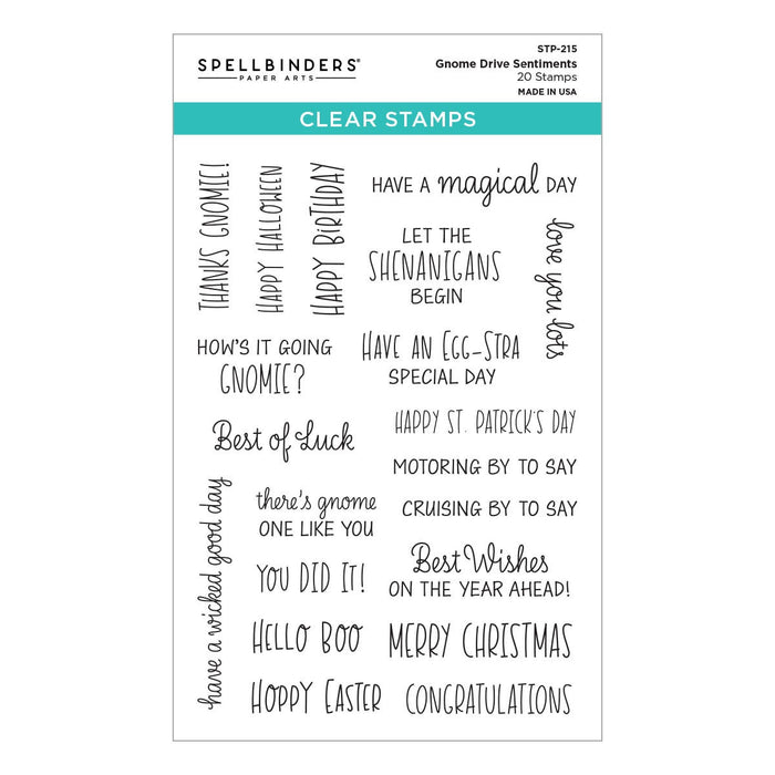 Spellbinders Clear Stamp Set-Gnome Drive Sentiments