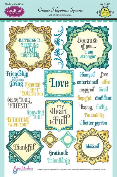 JustRite Papercraft - Clear Stamps 6"x8" - Ornate Happiness Squares