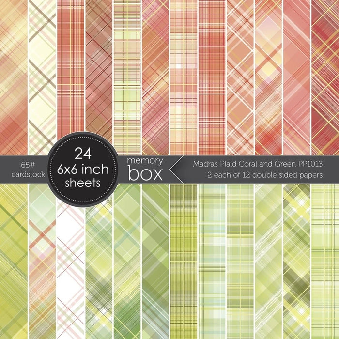 Memory Box Paper Pad 6"X6" 24/Pkg-Madras Plaid Coral & Green