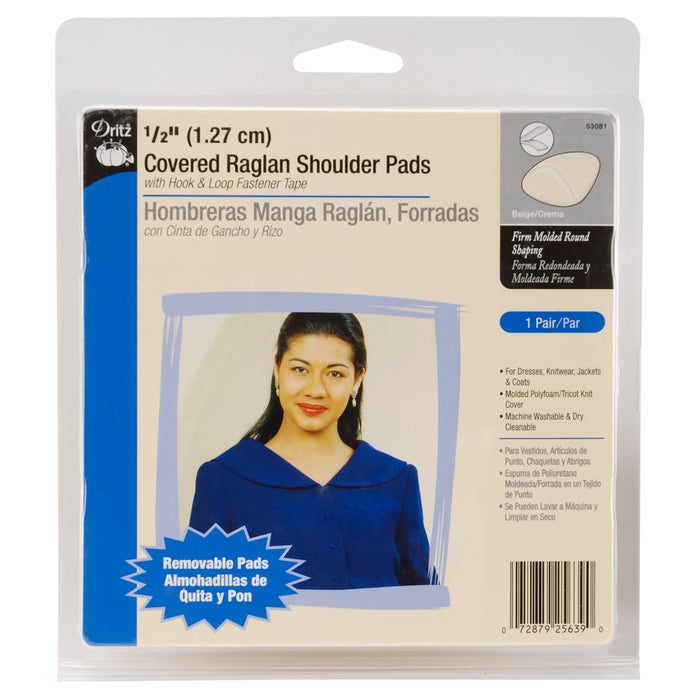 Dritz 1/2" Covered Raglan W/Hook & Loop Tape Shoulder Pads-Beige 2/Pkg