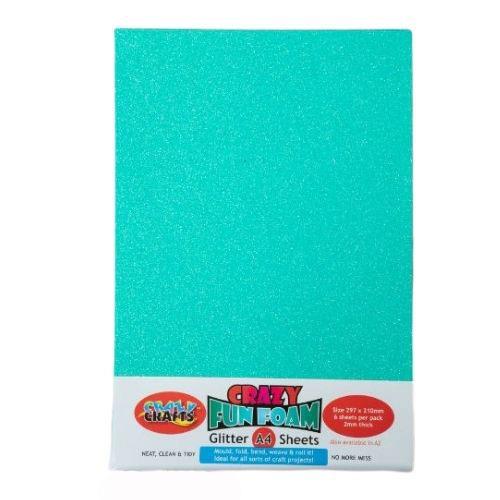 Crazy Crafts - Fun Foam Sheets - Glitter - A4 - Light Sea Green