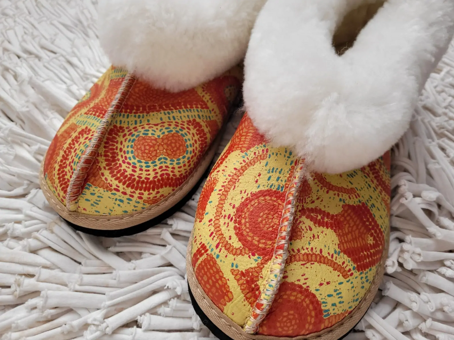 Yellow Scatter Sheepskin Slippers - Adult Size 5