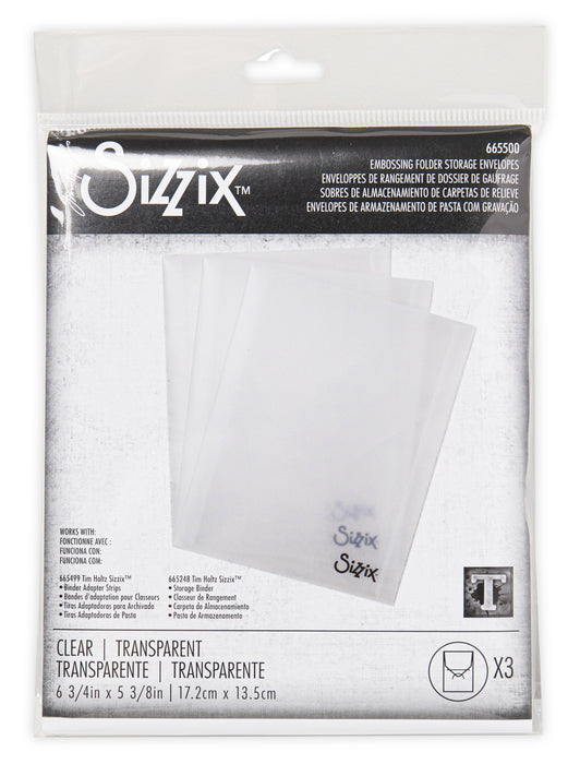 Sizzix Plastic Storage Envelopes 3/Pkg By Tim Holtz-For Embossing Folders
