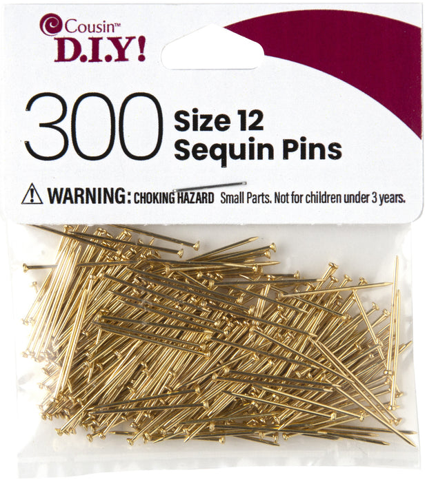 CousinDIY Sequin Pins 300/Pkg-Size 12, Gold