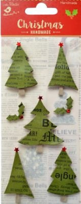 Little Birdie Christmas Sticker Embellishment 7/Pkg-Kraft Tree