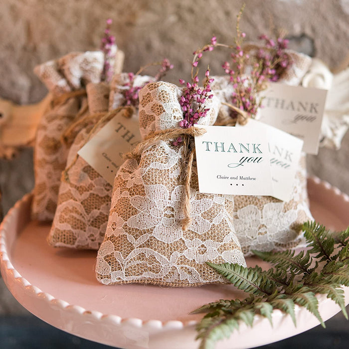 Weddingstar - Rustic Chic Burlap and Lace Drawstring Favor Bags - 12 pc