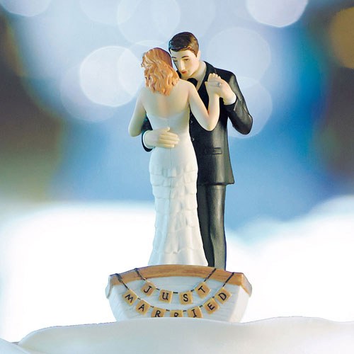 Weddingstar - Porcelain Cake Topper - "Row Away" Rowboat Couple