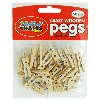 Crazy Crafts - Wooden Pegs 2.5cm - 50 Piece