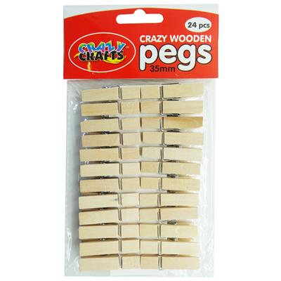 Crazy Crafts - Wooden Pegs 3.5cm - 24 Piece