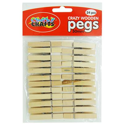 Crazy Crafts - Wooden Pegs 4.5cm - 24 Piece