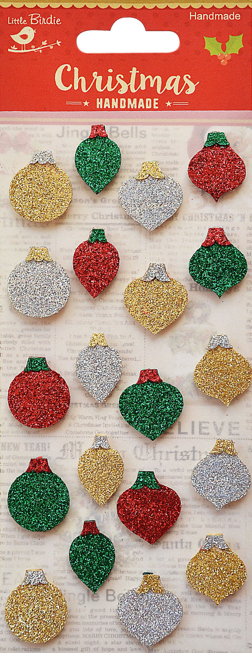 Little Birdie Christmas Sticker Embellishment 20/Pkg-Baubles