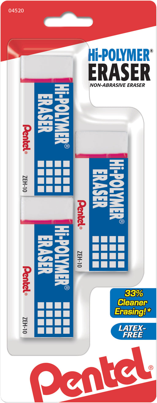 Pentel Hi-Polymer Block Erasers 1"X2.5"X.25" 3/Pkg-White