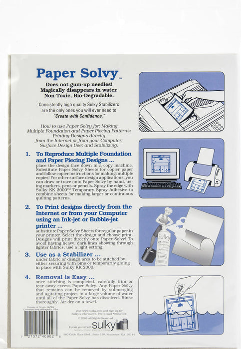 Sulky Paper Solvy Water-Soluble Stabilizer 12/Pkg-8.5"X11"