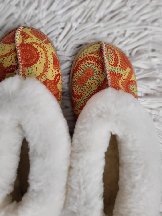 Yellow Scatter Sheepskin Slippers - Adult Size 5