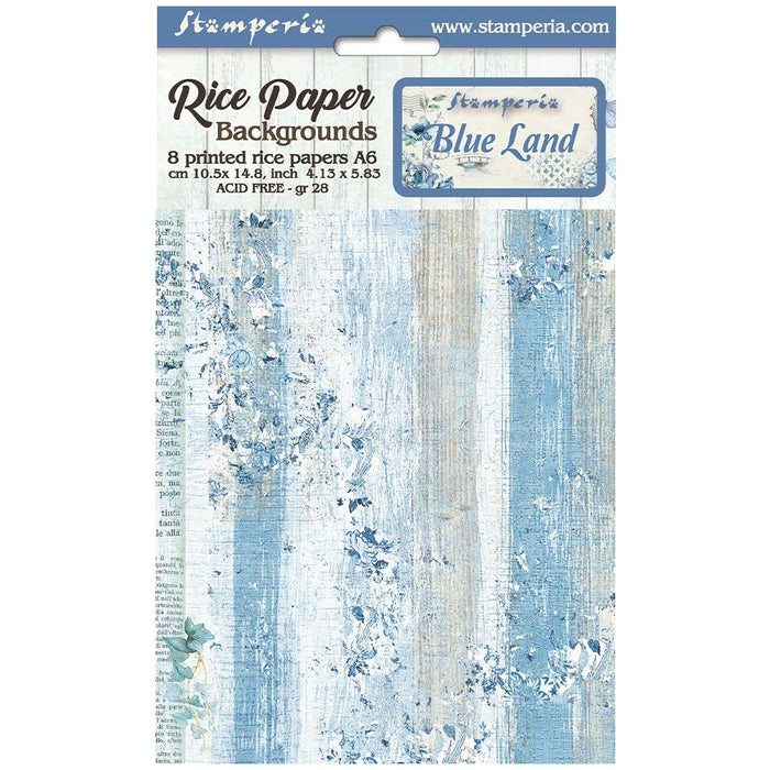 Stamperia Assorted Rice Paper Backgrounds A6 8/Sheets-Blue Land