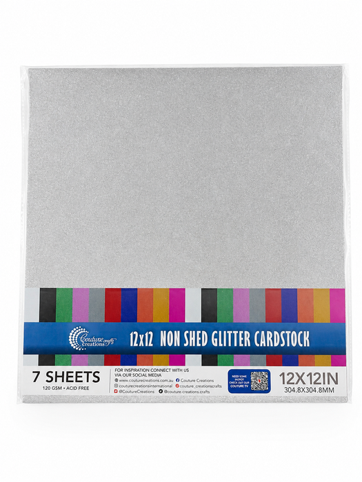 Couture Creations - Silver Laminated Glitter paper - 12x12 (120gsm) - 7 Sheets