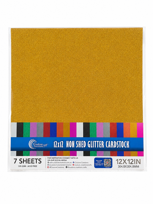 Couture Creations - Yellow Gold Laminated Glitter paper - 12x12 (120gsm) - 7 Sheets
