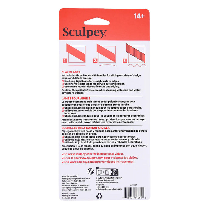 Sculpey: Tools Clay Blades Set of 3 - Stainless-Steel, Type Blades: Rigid - Wavy - Flexible, Snap On Handles, Cutting Tool, Arts & Crafts Supplies