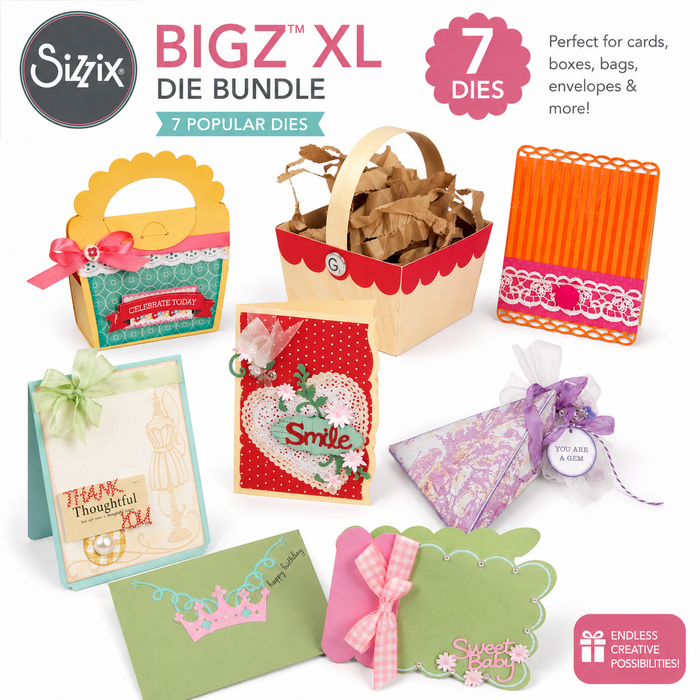 Sizzix - BIGZ XL Cutting Dies Super Doodle Bundle - 7 Popular Dies - Envelope, Boxes and Cards
