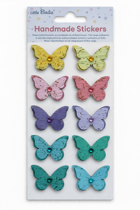 Little Birdie 3D Sticker Embellishments-Self-Adhesive One Step Crackle Handmade Stickers - Butterfly 8pc