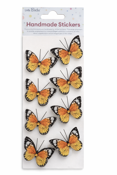 Little Birdie 3D Sticker Embellishment-Self-Adhesive Handmade Cracked Butterfly 8pc