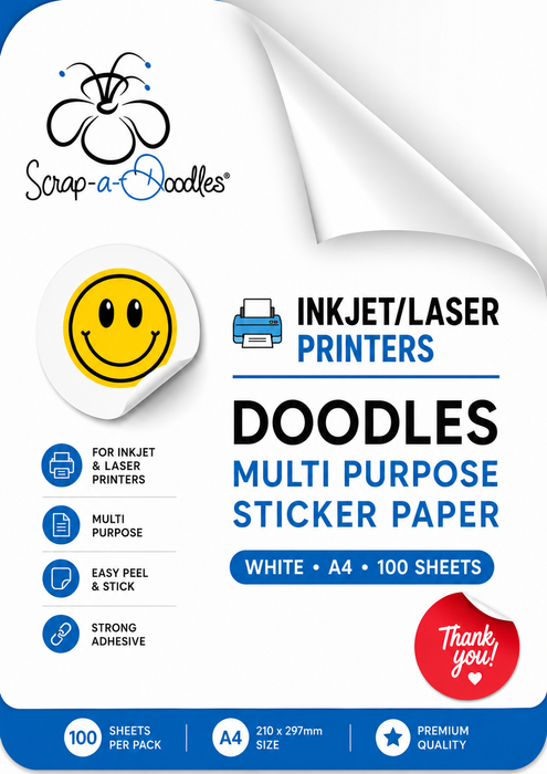 Doodles - Multi Purpose Inkjet/Laser Sticker Paper - White A4 100pack