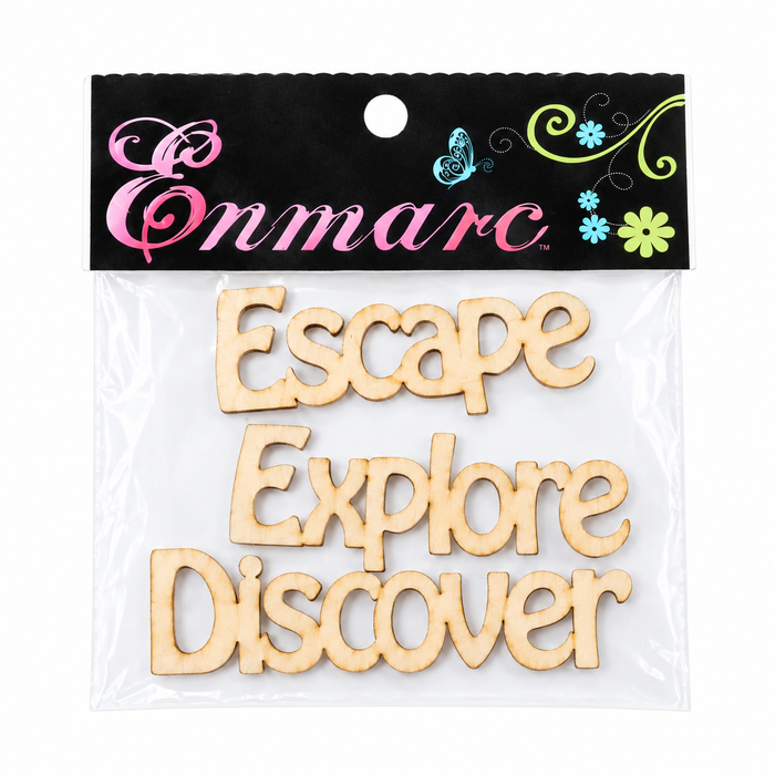 Doodles - Enmarc - Chipboard Words Escape, Explore, Discover – 3 Pack