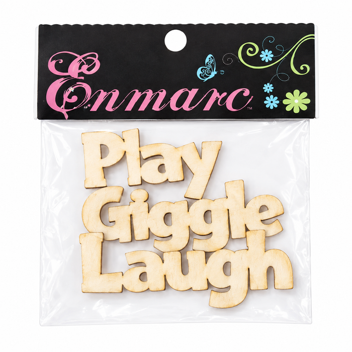 Doodles - Enmarc - Chipboard Words Play, Giggle, Laugh – 3 Pack