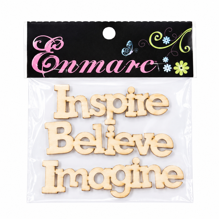Doodles - Enmarc - Chipboard Words Inspire, Believe, Imagine – 3 Pack