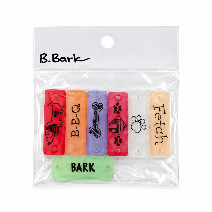 Doodles - B.Bark - Acrylic Rectangle Dog-Themed Word & Picture Beads – 7 Designs