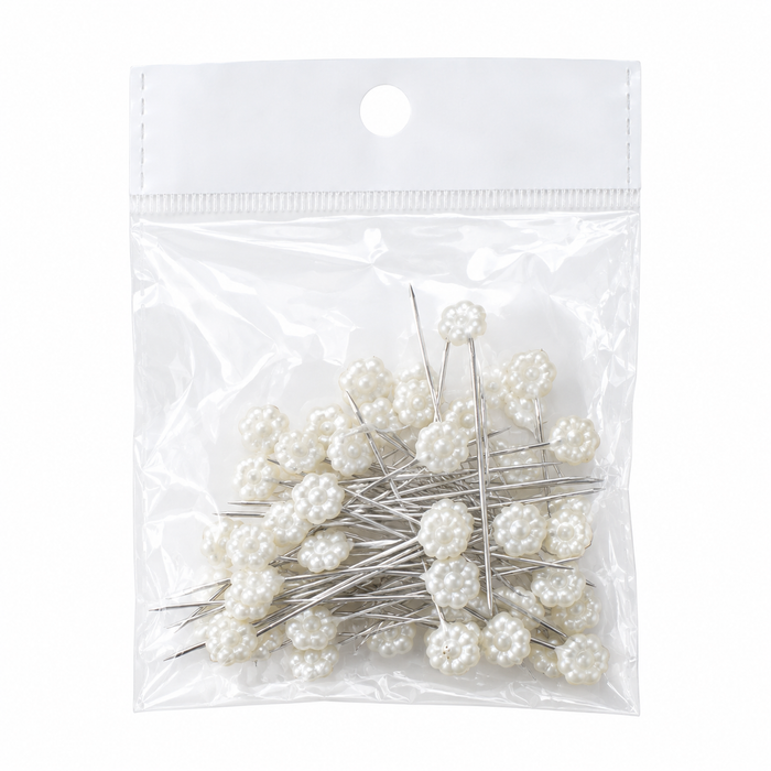Doodles - White Flower-Head Faux Pearl Corsage Pins – 50 Pack