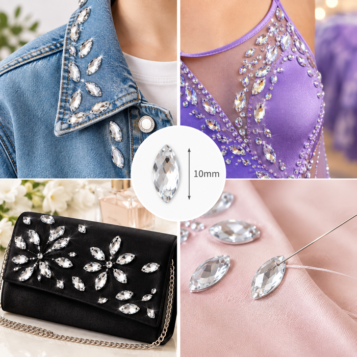 Doodles - Navette Crystal Sew-On Rhinestones Embellishments 10mm – 10 Pieces