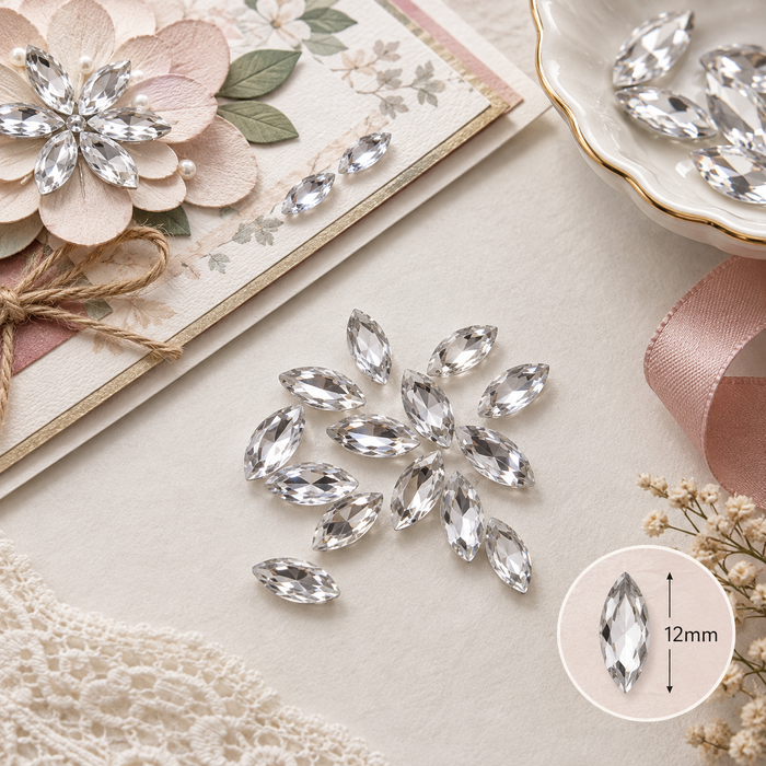 Doodles - Navette Crystal Sew-On Rhinestones Embellishments 12mm – 10 Pieces