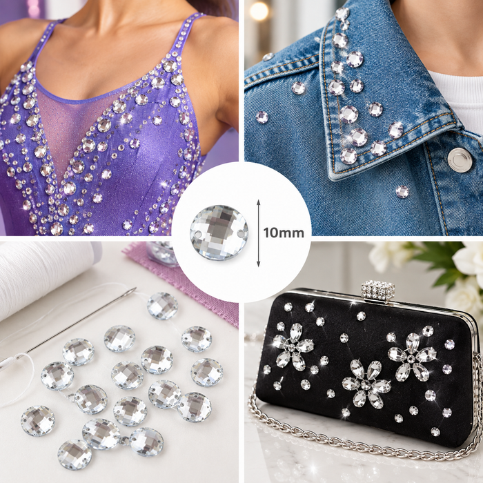 Doodles - Round Sew-On Rhinestones Embellishments 10mm – 8 Pieces