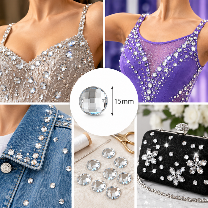 Doodles - Round Sew-On Rhinestones Embellishments 15mm – 5 Pieces