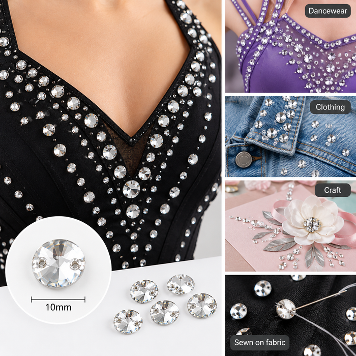 Doodles - Round Zircon Sew-On Gemstones Embellishments 10mm – 4 Pieces